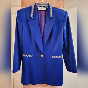 Lavantino Electric Blue Blazer with gold threaded accents, size 12